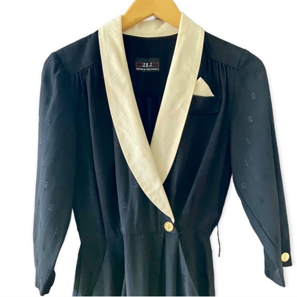 Vintage 80’s John Roberts Black Tuxedo Lapel Jumpsuit M - Picture 2 of 6